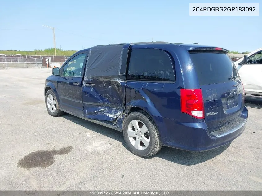 2016 Dodge Grand Caravan VIN: 2C4RDGBG2GR183092 Lot: 12003972