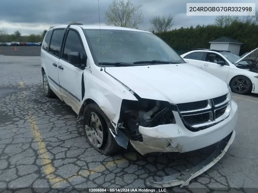 2016 Dodge Grand Caravan Se VIN: 2C4RDGBG7GR332998 Lot: 12006884