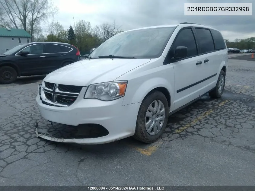 2C4RDGBG7GR332998 2016 Dodge Grand Caravan Se