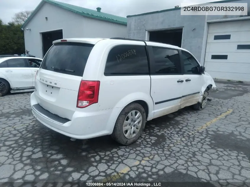 2C4RDGBG7GR332998 2016 Dodge Grand Caravan Se