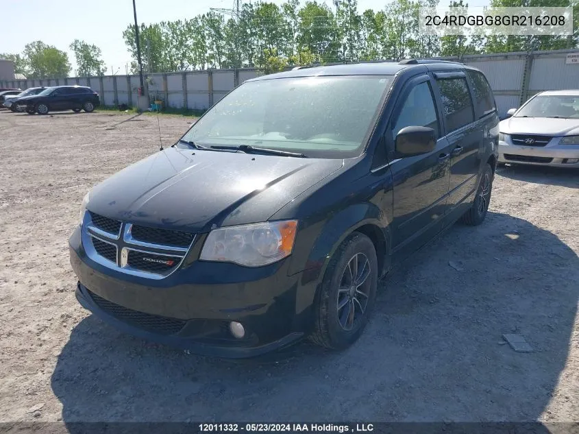 2016 Dodge Grand Caravan Se VIN: 2C4RDGBG8GR216208 Lot: 12011332