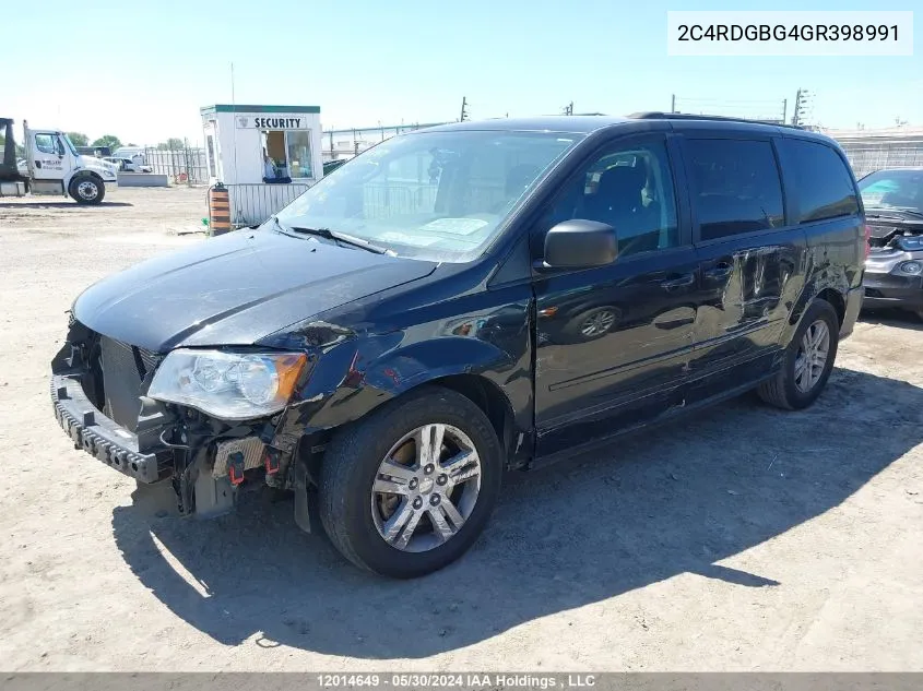 2016 Dodge Grand Caravan Se/Sxt VIN: 2C4RDGBG4GR398991 Lot: 12014649