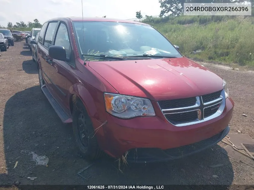 2016 Dodge Grand Caravan Se VIN: 2C4RDGBGXGR266396 Lot: 12061625