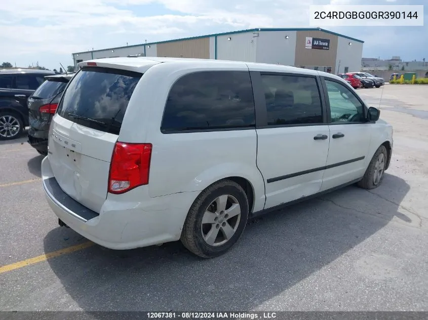 2016 Dodge Grand Caravan Se VIN: 2C4RDGBG0GR390144 Lot: 12067381