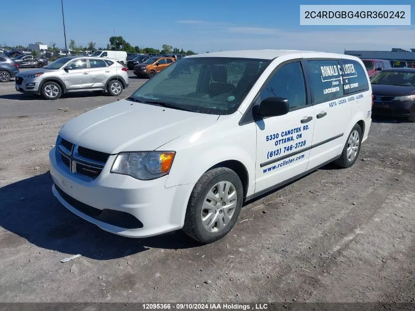 2016 Dodge Grand Caravan Se/Sxt VIN: 2C4RDGBG4GR360242 Lot: 12095366