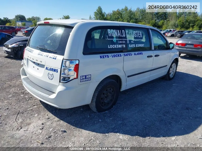 2C4RDGBG4GR360242 2016 Dodge Grand Caravan Se/Sxt