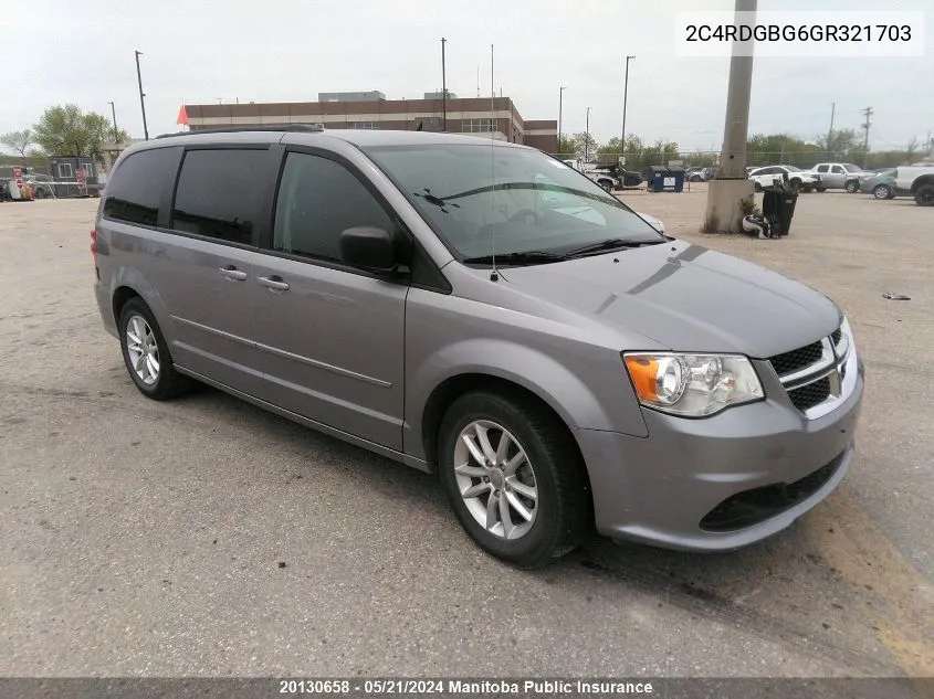 2016 Dodge Grand Caravan Sxt VIN: 2C4RDGBG6GR321703 Lot: 20130658