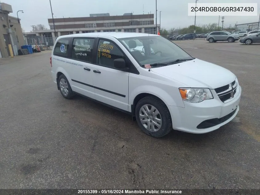 2016 Dodge Grand Caravan Se VIN: 2C4RDGBG6GR347430 Lot: 20155399