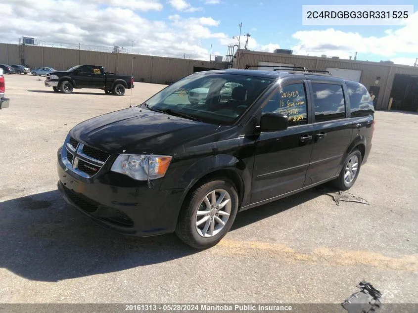 2016 Dodge Grand Caravan Sxt VIN: 2C4RDGBG3GR331525 Lot: 20161313