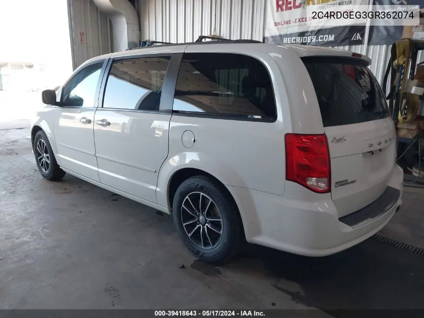 2016 Dodge Grand Caravan R/T VIN: 2C4RDGEG3GR362074 Lot: 39418643