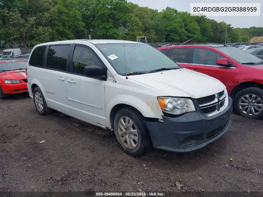 2016 Dodge Grand Caravan Se VIN: 2C4RDGBG2GR388959 Lot: 39496884