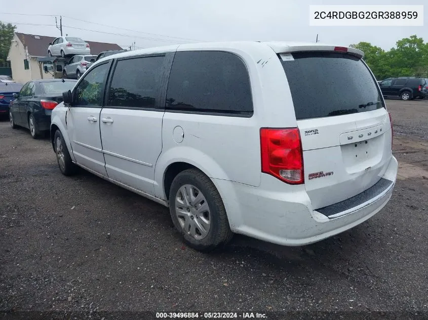 2016 Dodge Grand Caravan Se VIN: 2C4RDGBG2GR388959 Lot: 39496884