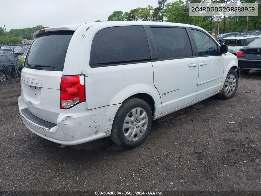 2016 Dodge Grand Caravan Se VIN: 2C4RDGBG2GR388959 Lot: 39496884