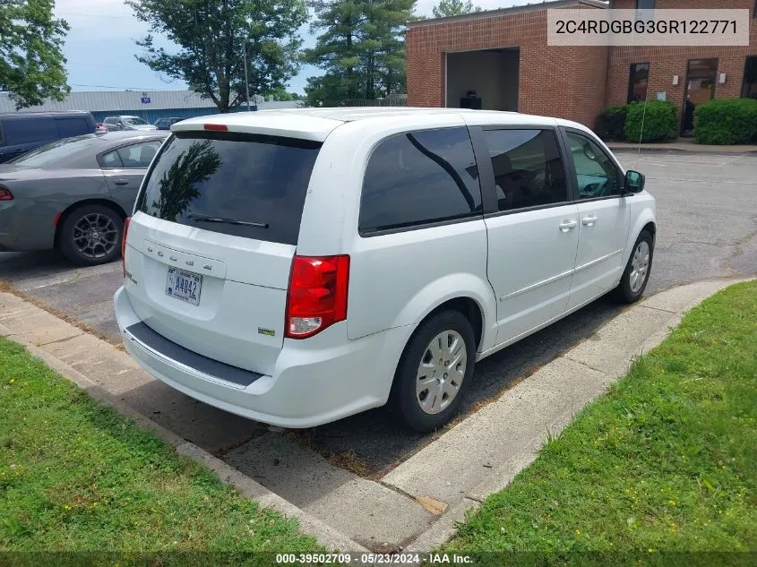 2016 Dodge Grand Caravan Se VIN: 2C4RDGBG3GR122771 Lot: 39502709