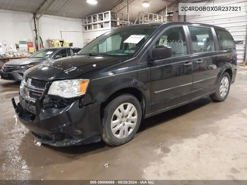 2016 Dodge Grand Caravan American Value Pkg VIN: 2C4RDGBGXGR237321 Lot: 39506668