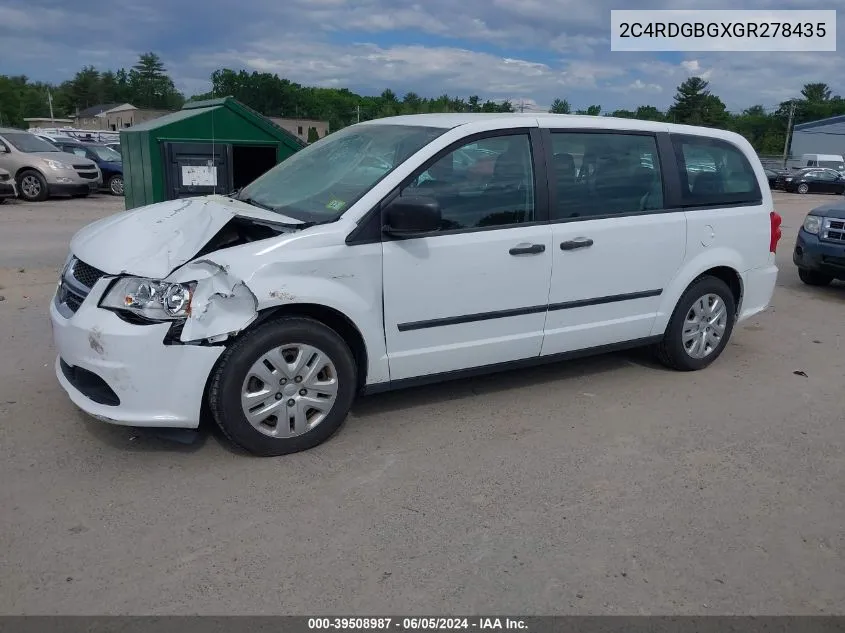 2016 Dodge Grand Caravan American Value Pkg VIN: 2C4RDGBGXGR278435 Lot: 39508987