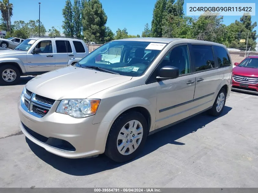 2016 Dodge Grand Caravan American Value Pkg VIN: 2C4RDGBG9GR115422 Lot: 39554791