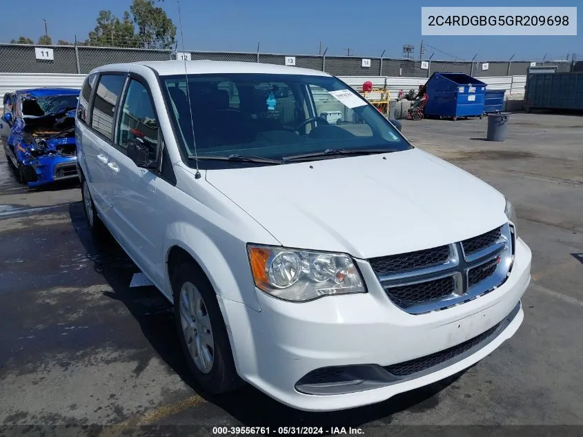 2C4RDGBG5GR209698 2016 Dodge Grand Caravan Se