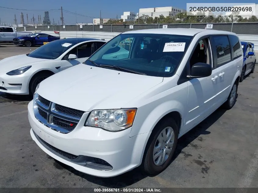 2016 Dodge Grand Caravan Se VIN: 2C4RDGBG5GR209698 Lot: 39556761