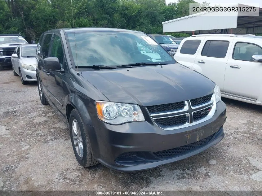 2016 Dodge Grand Caravan Se Plus VIN: 2C4RDGBG3GR315275 Lot: 39579181