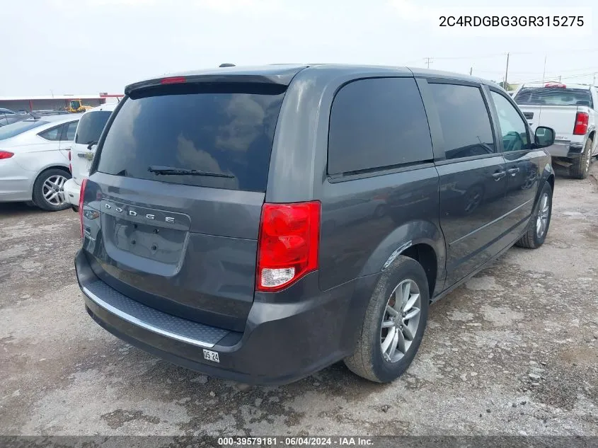 2016 Dodge Grand Caravan Se Plus VIN: 2C4RDGBG3GR315275 Lot: 39579181