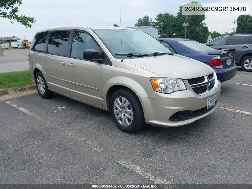 2016 Dodge Grand Caravan Se VIN: 2C4RDGBG9GR136478 Lot: 39594457