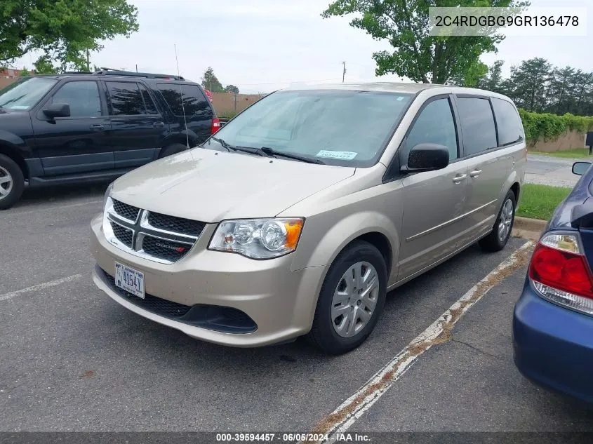 2016 Dodge Grand Caravan Se VIN: 2C4RDGBG9GR136478 Lot: 39594457