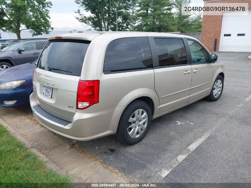 2016 Dodge Grand Caravan Se VIN: 2C4RDGBG9GR136478 Lot: 39594457