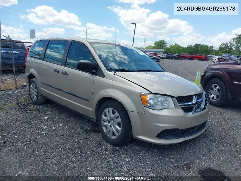 2016 Dodge Grand Caravan American Value Pkg VIN: 2C4RDGBG4GR236178 Lot: 39604466