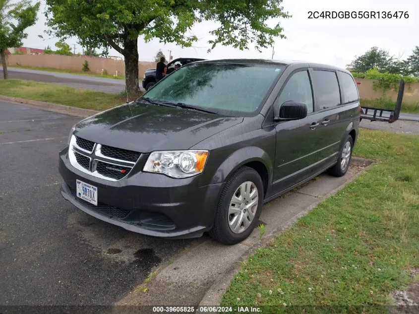 2016 Dodge Grand Caravan Se VIN: 2C4RDGBG5GR136476 Lot: 39605825