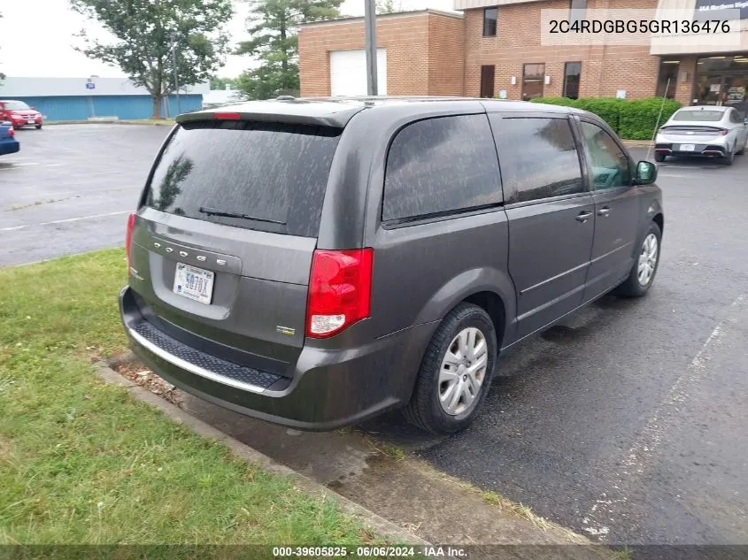 2016 Dodge Grand Caravan Se VIN: 2C4RDGBG5GR136476 Lot: 39605825