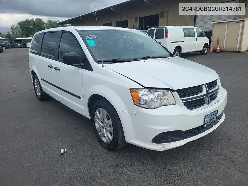 2016 Dodge Grand Caravan American Value Pkg VIN: 2C4RDGBG2GR314781 Lot: 39918176