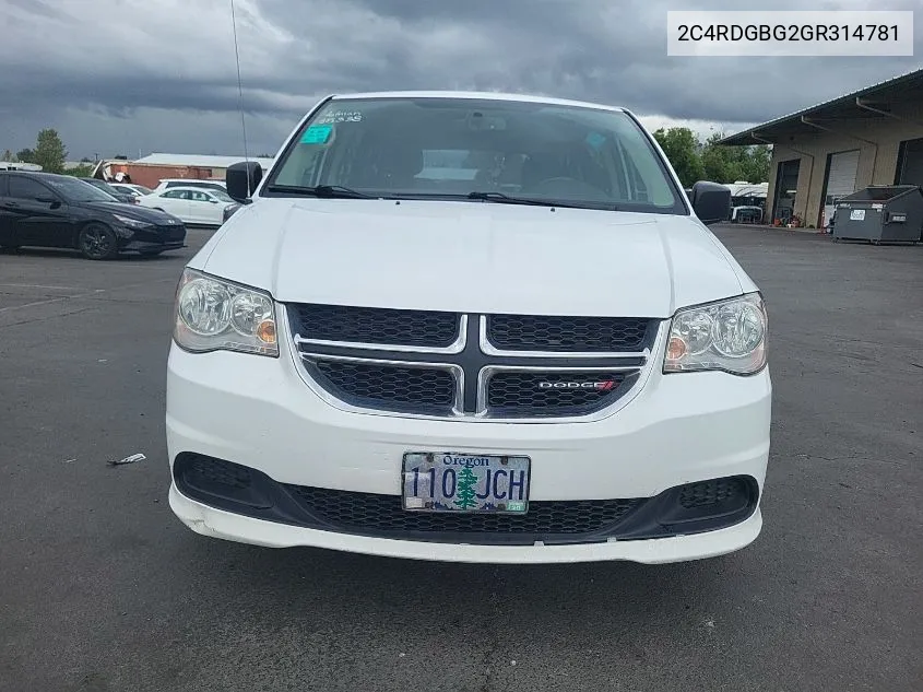 2016 Dodge Grand Caravan American Value Pkg VIN: 2C4RDGBG2GR314781 Lot: 39918176