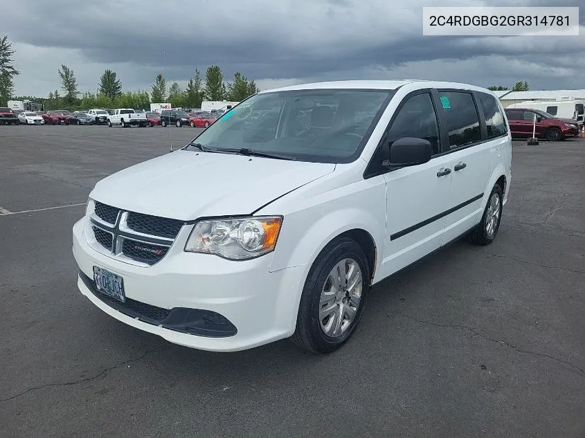 2C4RDGBG2GR314781 2016 Dodge Grand Caravan American Value Pkg