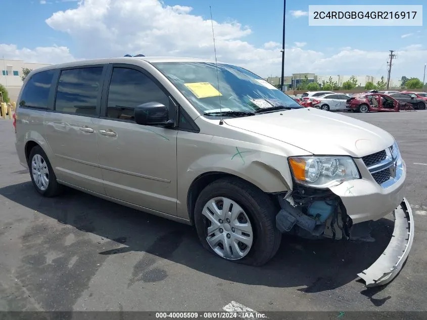 2016 Dodge Grand Caravan Se VIN: 2C4RDGBG4GR216917 Lot: 40005509