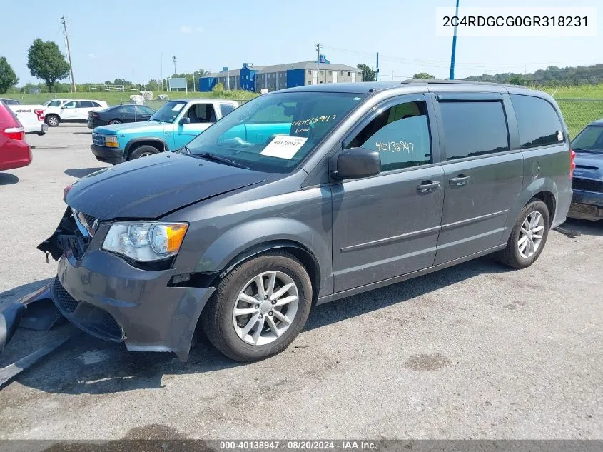 2016 Dodge Grand Caravan Sxt VIN: 2C4RDGCG0GR318231 Lot: 40138947