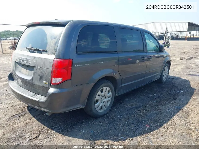 2016 Dodge Grand Caravan Se VIN: 2C4RDGBG0GR342501 Lot: 40162262