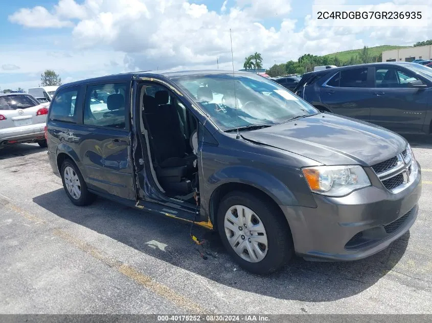 2016 Dodge Grand Caravan American Value Pkg VIN: 2C4RDGBG7GR236935 Lot: 40175252