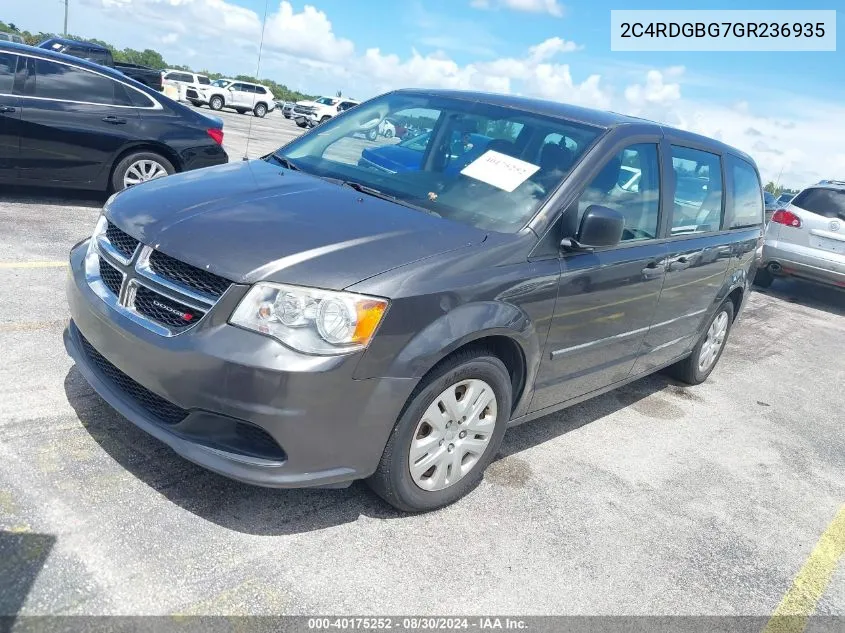 2016 Dodge Grand Caravan American Value Pkg VIN: 2C4RDGBG7GR236935 Lot: 40175252