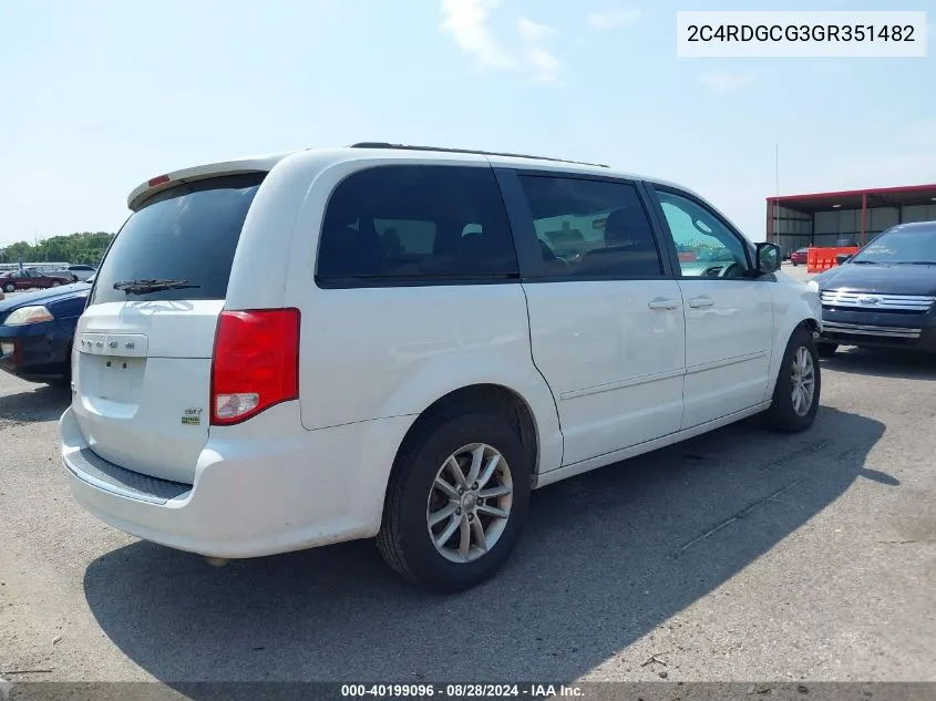 2016 Dodge Grand Caravan Sxt VIN: 2C4RDGCG3GR351482 Lot: 40199096