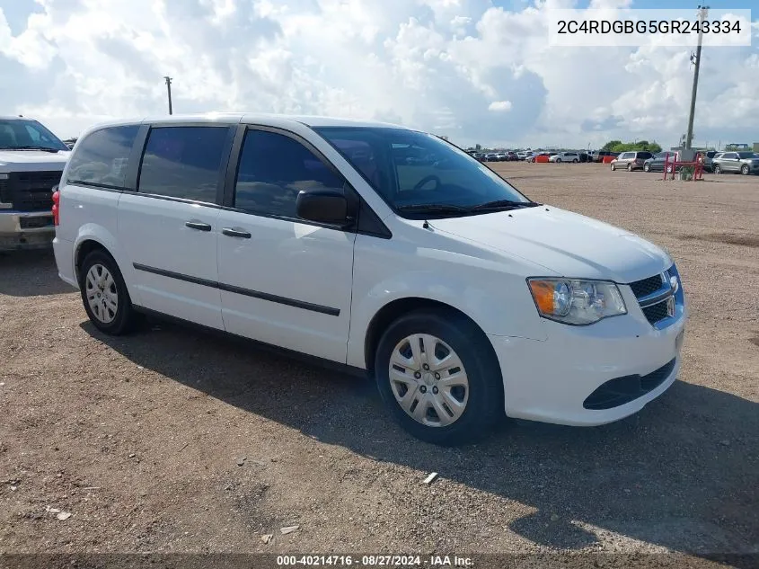 2016 Dodge Grand Caravan American Value Pkg VIN: 2C4RDGBG5GR243334 Lot: 40214716