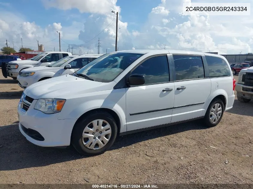 2016 Dodge Grand Caravan American Value Pkg VIN: 2C4RDGBG5GR243334 Lot: 40214716