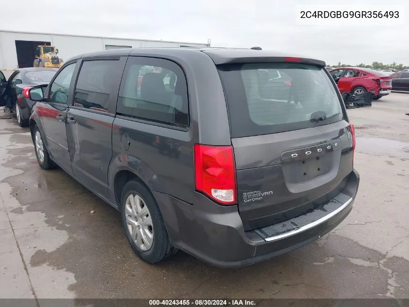 2016 Dodge Grand Caravan American Value Pkg VIN: 2C4RDGBG9GR356493 Lot: 40243455