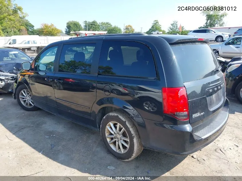 2016 Dodge Grand Caravan Sxt VIN: 2C4RDGCG6GR381012 Lot: 40264154