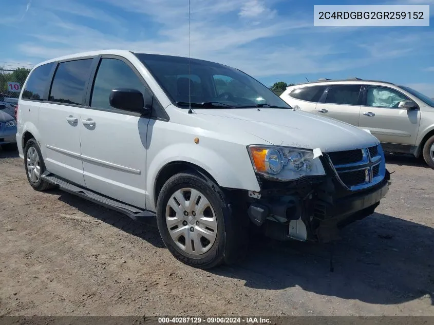 2C4RDGBG2GR259152 2016 Dodge Grand Caravan Se