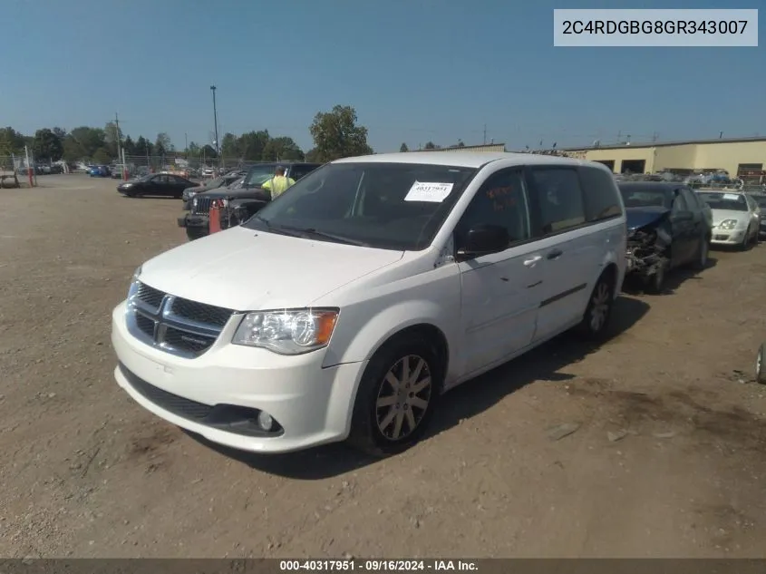 2016 Dodge Grand Caravan Se VIN: 2C4RDGBG8GR343007 Lot: 40317951