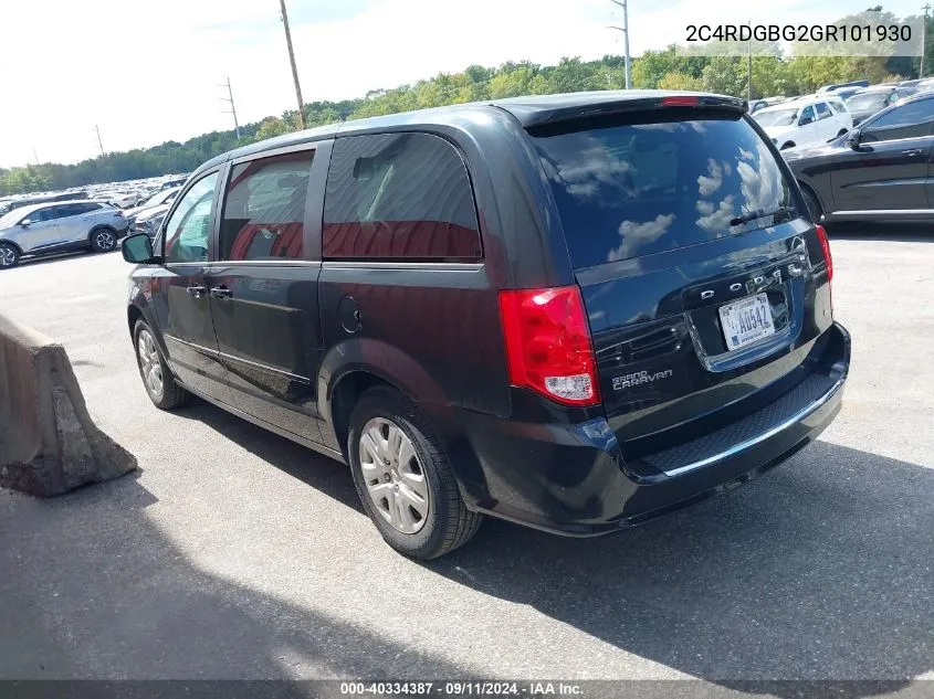 2016 Dodge Grand Caravan Se VIN: 2C4RDGBG2GR101930 Lot: 40334387