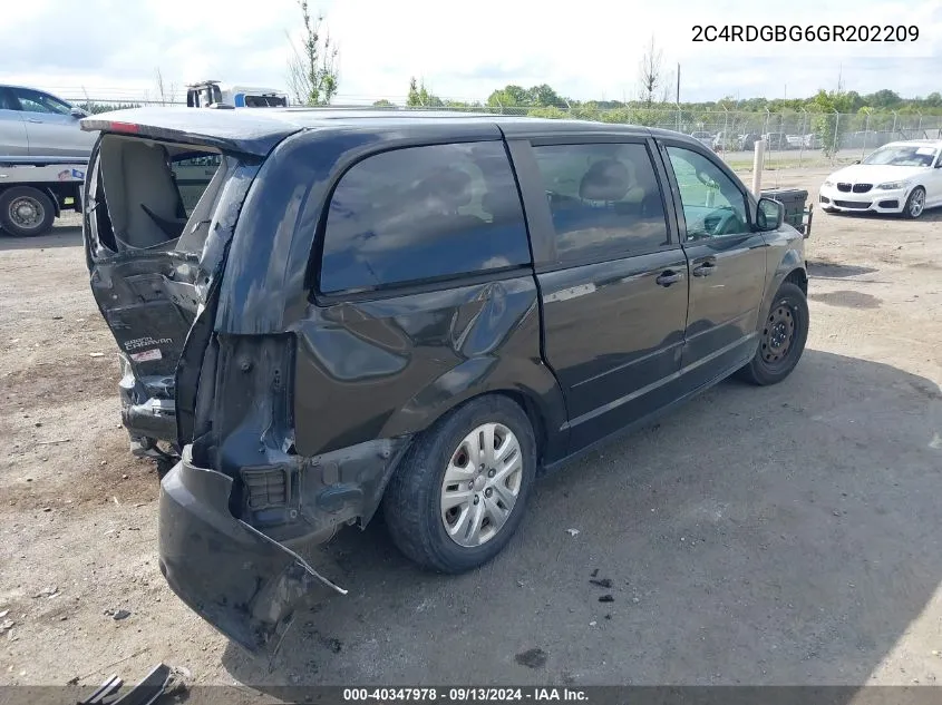 2016 Dodge Grand Caravan Se VIN: 2C4RDGBG6GR202209 Lot: 40347978