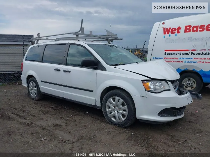 2017 Dodge Grand Caravan Se VIN: 2C4RDGBGXHR660935 Lot: 11981401