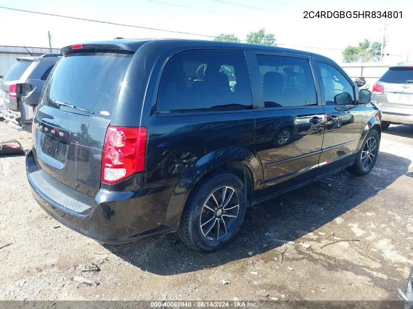 2017 Dodge Grand Caravan Se Plus VIN: 2C4RDGBG5HR834801 Lot: 40080940